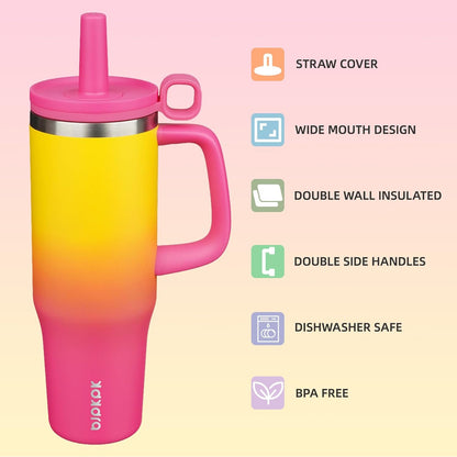 BJPKPK 50oz Insulated Tumbler with Handle Stainless Steel Travel Coffee Mug with Lid Reusable Large Water Bottle with Straw,Sky