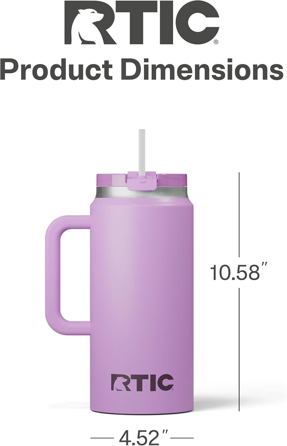 RTIC 64oz Road Trip Tumbler with Handle, Lid and Straw, Ceramic Lined, Insulated, Stainless Steel, Double Wall Vacuum-Insulation, Travel Cup, Cool Grey