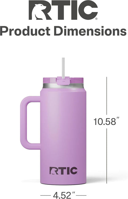 RTIC 64oz Road Trip Tumbler with Handle, Lid and Straw, Ceramic Lined, Insulated, Stainless Steel, Double Wall Vacuum-Insulation, Travel Cup, Cool Grey