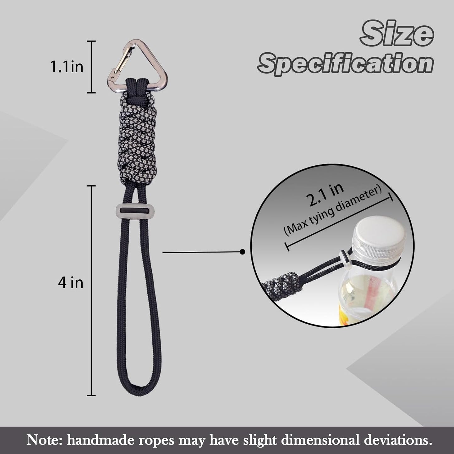Paracord Keychain - Triangle/D-Shaped Carabiner Clip with Lanyard for Hanging Water Bottle, Key, Backpacks and More