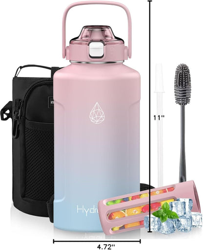 64oz Half Gallon Fruit Infuser Insulated Stainless Steel Water Bottle Jug, 48H Cold & 24H Hot, Large Capacity for Travel Hiking Mountain Climbing Black