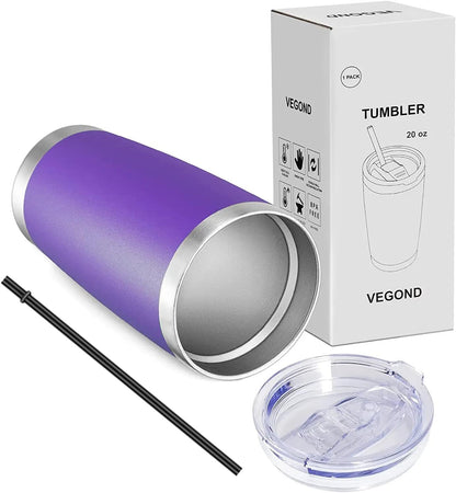 VEGOND 20oz Tumbler with Lid and Straw Stainless Steel Tumbler Cup Bulk Vacuum Insulated Double Wall Travel Coffee Mug Powder Coated Coffee Cup, Black, 12 Pack