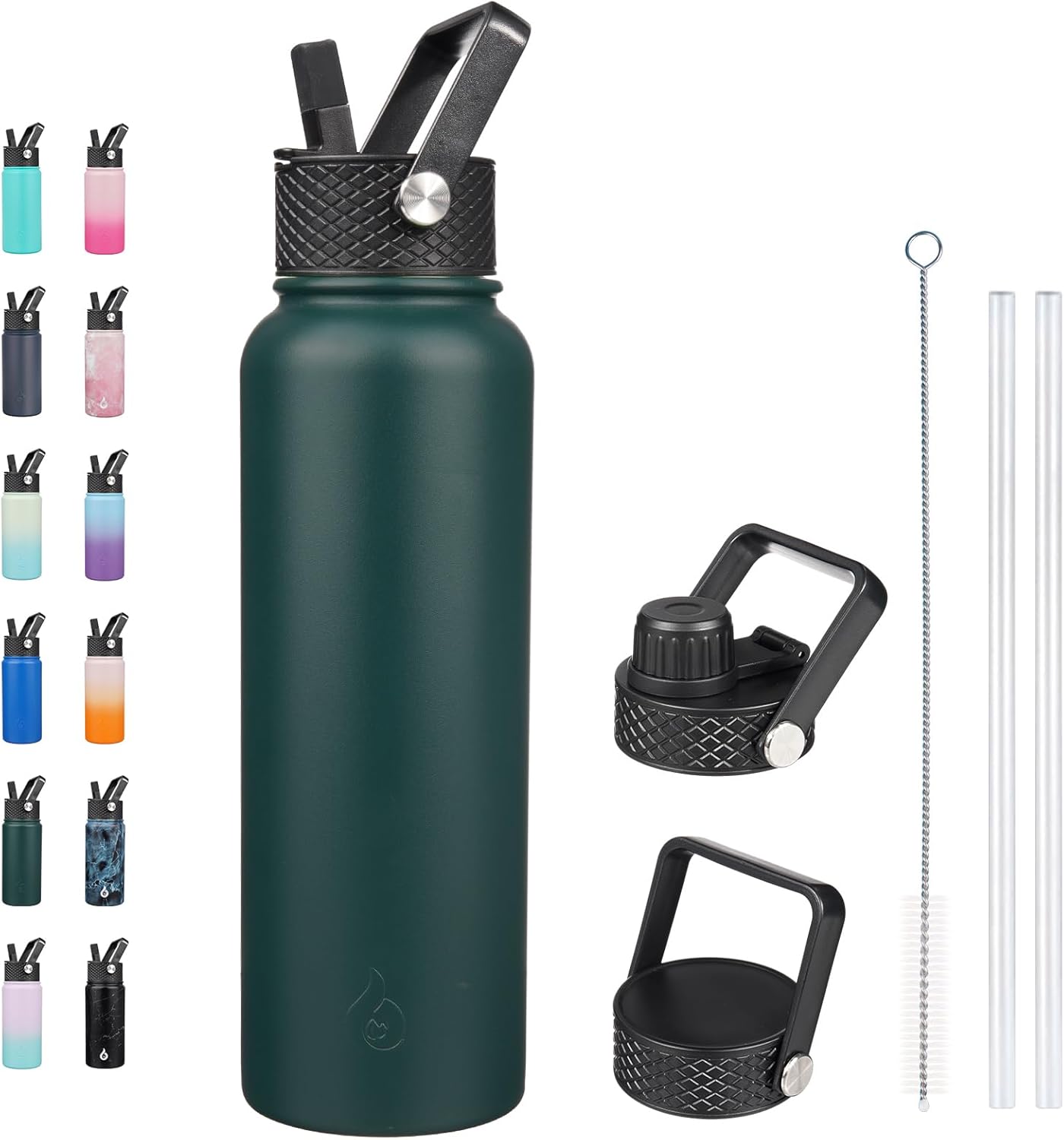 BJPKPK Insulated Water Bottles with Straw Lid, 40oz Stainless Steel Water Bottles with 3 Lids, BPA Free Leakproof Thermo, Tumblers, Cups for Sports, Gym- Midnight - Colors B