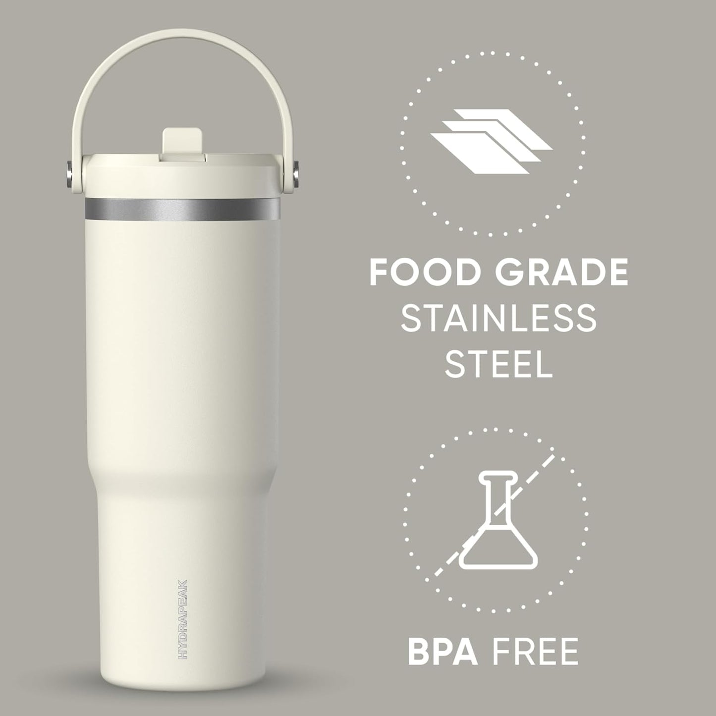 Hydrapeak Nomad 32oz Insulated Stainless Steel Travel Tumbler with Handle & Straw Lid, Leakproof, Cupholder Friendly, Keeps Drinks Cold 24 Hours, Reusable Bottle for Daily Hydration (Pale Sage)