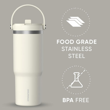 Hydrapeak Nomad 32oz Insulated Stainless Steel Travel Tumbler with Handle & Straw Lid, Leakproof, Cupholder Friendly, Keeps Drinks Cold 24 Hours, Reusable Bottle for Daily Hydration (Pale Sage)