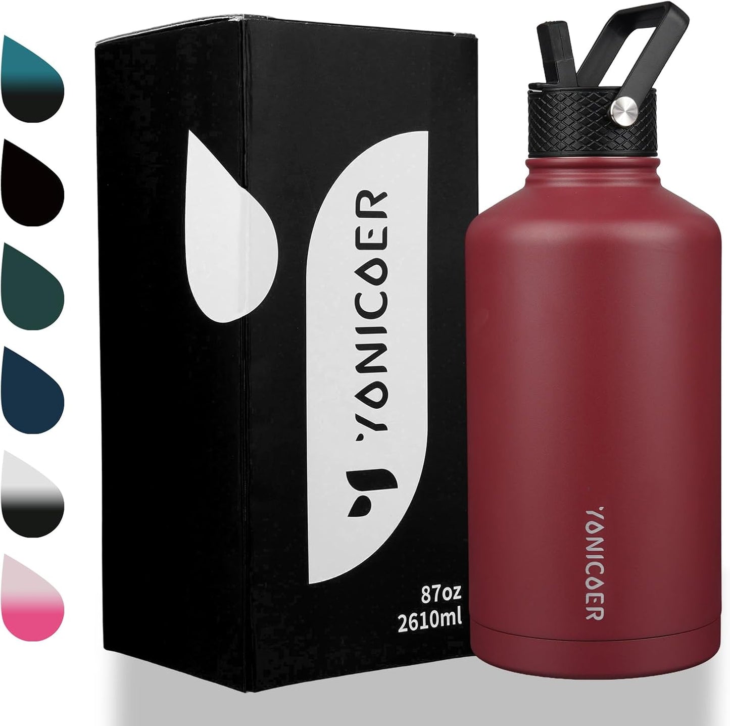 Insulated Water Bottle 40oz,Triple Wall Vacuum Stainless Steel(Dishwasher Safe),Leak Proof & Non-BPA,Flask Jug with Paracord Handle & Straw Spout Lids Sports Cherry Blossom