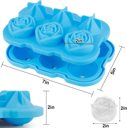 Ice Cube Tray, Mikiwon 2 inch Rose Ice Cube Trays With Covers, 3 Cavity Silicone Rose Ice Tray & 3 Diamond Ice Ball Maker, Easy Release Large Ice Cube Form for Chilled Cocktails, Whiskey Juice Black