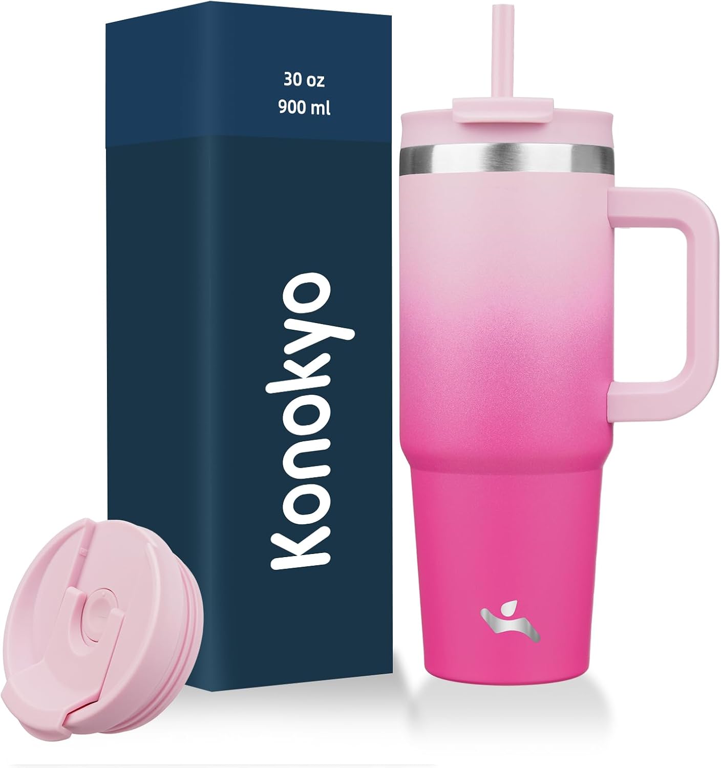 Konokyo 30 oz Tumbler with Handle and 2 Straws,2 in 1 Lid Insulated Water Bottle Stainless Steel Travel Coffee Mug,Sky