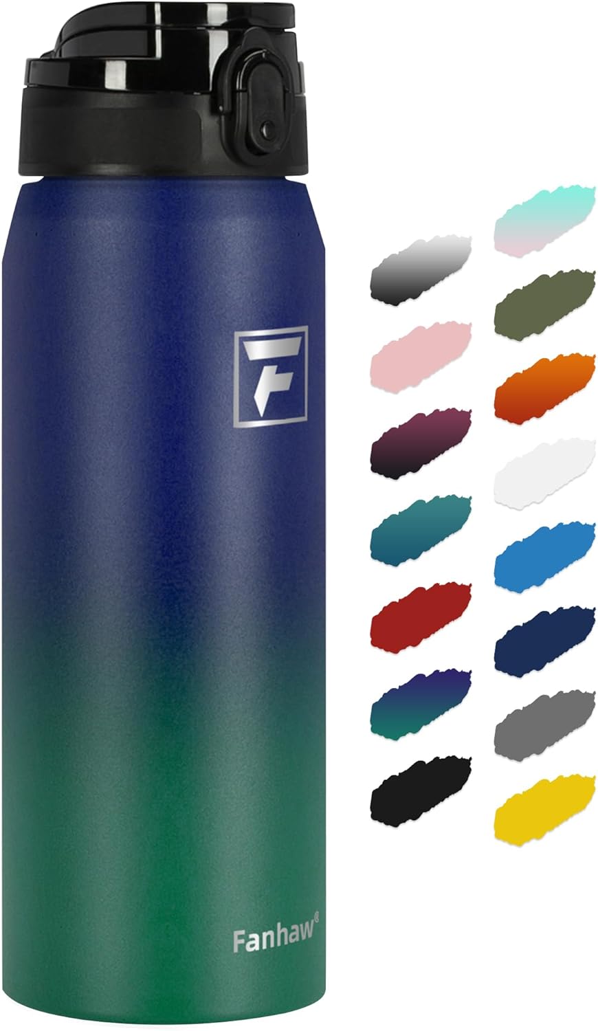 Fanhaw 20 oz Insulated Stainless Steel Water Bottle with Anti-Dust Chug Lid, Leakproof Vacuum Metal Everyday Use Bottle for Kids, Teens & Adults, Back to School Essentials (Green Blue)