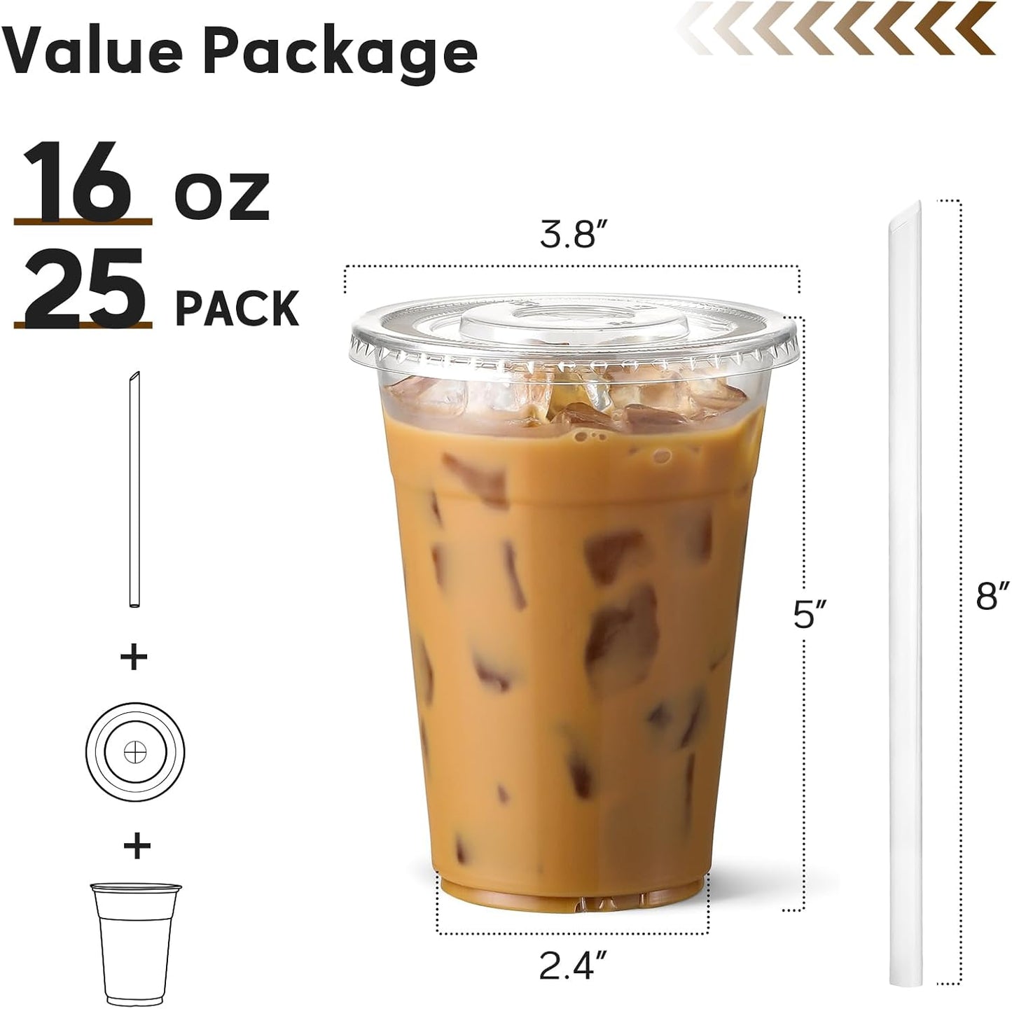 AOZITA 25 Pack - 16 oz Plastic Cups with Lids and Straws, Clear Iced Coffee Cups with Lids, Disposable Cups with Lids for Cold Drinks, Iced Tea, Milkshakes, Smoothies - Durable & BPA Free