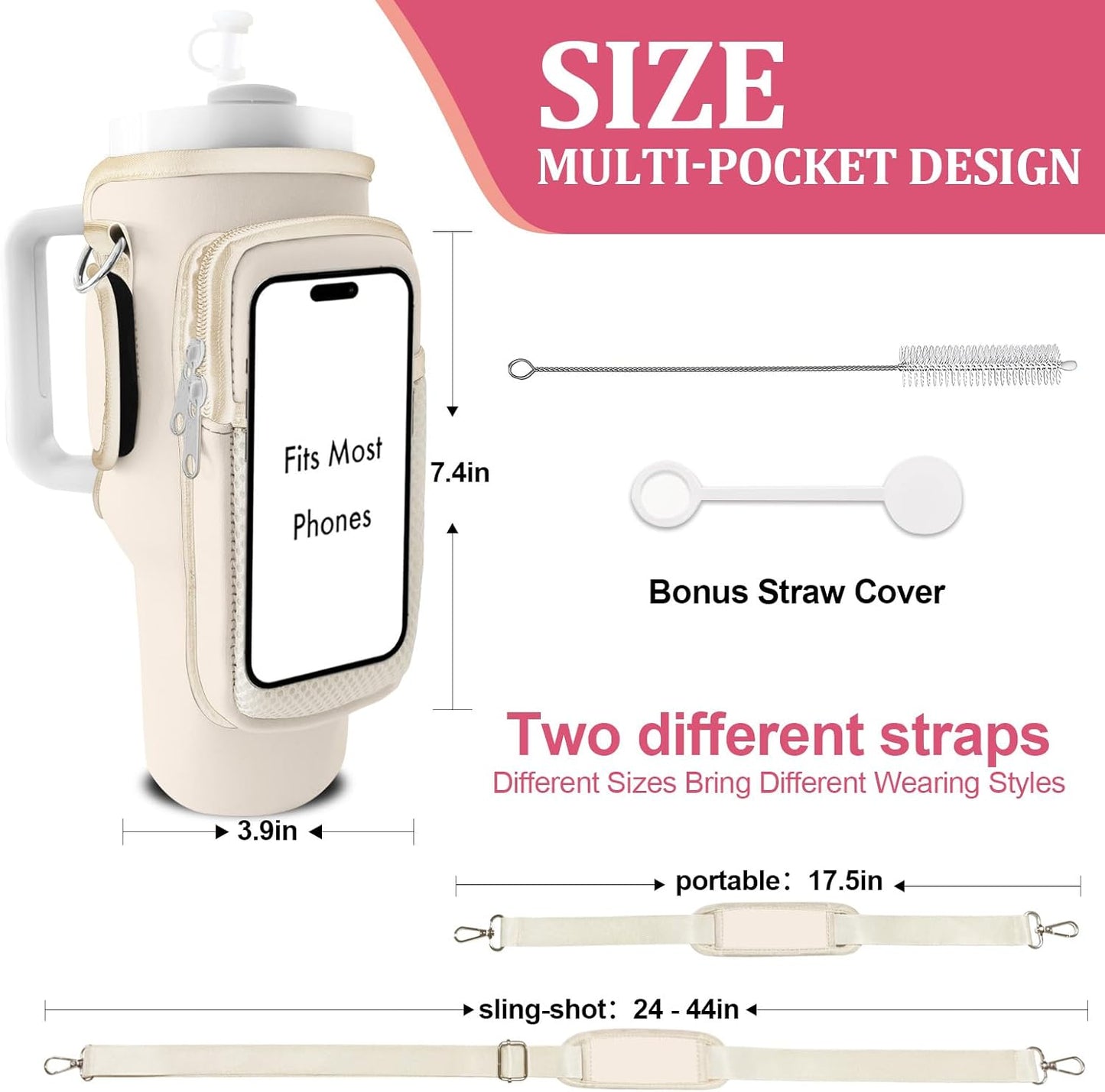 Stanley Carrier Bag for Stanley 40oz/30ozTumbler with Phone with 2 Adjustable Strap,3 Pockets Bottle Stanley Cup Carrier Bag & Case,Accessories for Hiking Travelling
