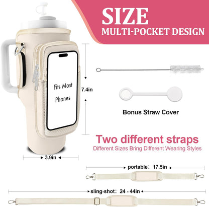 Stanley Carrier Bag for Stanley 40oz/30ozTumbler with Phone with 2 Adjustable Strap,3 Pockets Bottle Stanley Cup Carrier Bag & Case,Accessories for Hiking Travelling