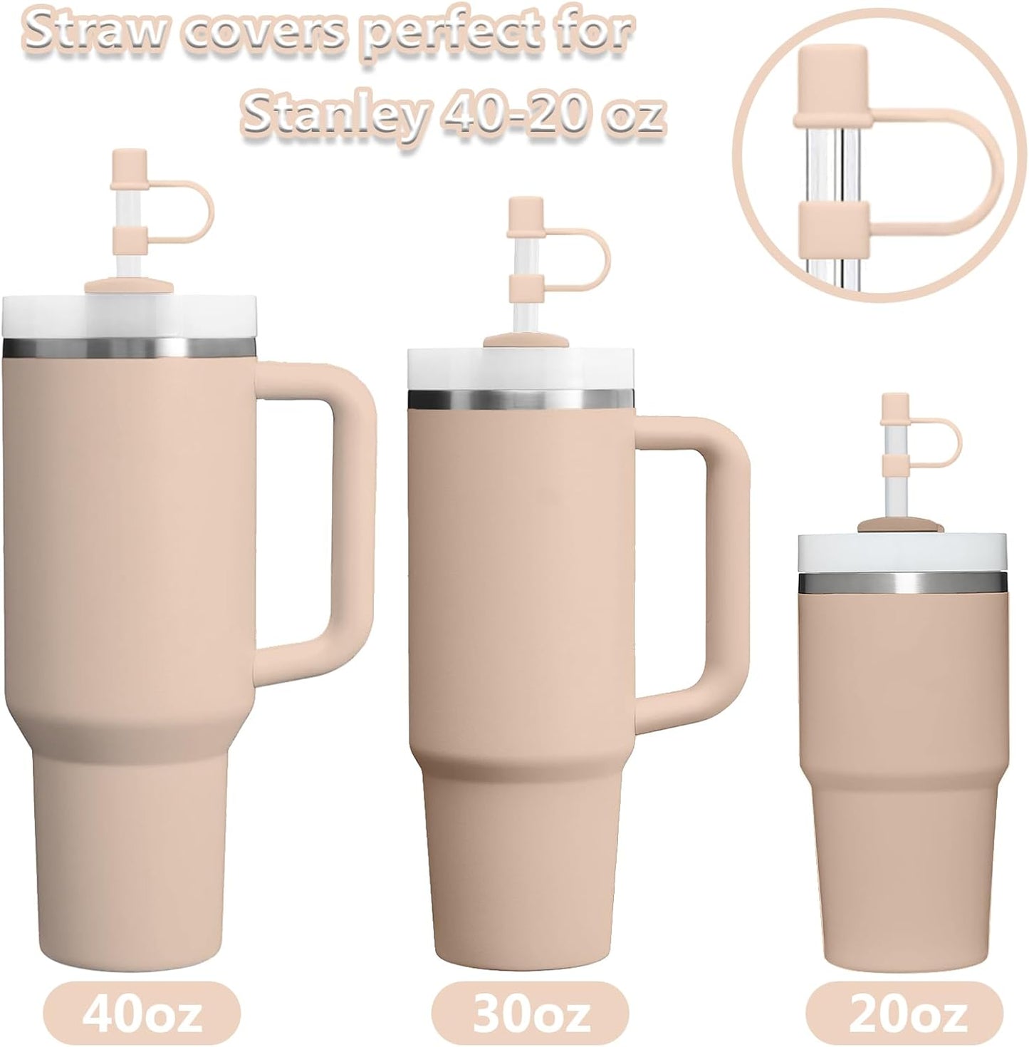 6PCS Silicone Straw Covers Cap Compatible with Stanley Cup 30-40 oz Tumbler with Handle 10mm Straw Toppers，Dust-Proof Reusable Straw Cover for Stanley Cup Accessories (Black)