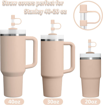 6PCS Silicone Straw Covers Cap Compatible with Stanley Cup 30-40 oz Tumbler with Handle 10mm Straw Toppers，Dust-Proof Reusable Straw Cover for Stanley Cup Accessories (Black)