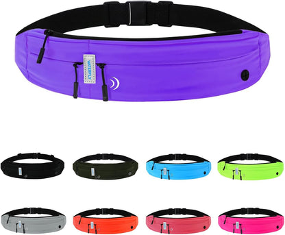 WATERFLY Running Belt Fanny Pack: Runner Marathon Jogging Waist Pack Sport Workout Exercise Fitness Phone Holder Belt for Men Women Jogger Slim Waist Bag Black
