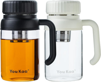 32oz Tea Infuser Bottle - Large Glass Water Bottle with Removable Infuser for Loose Leaf Tea & Fruit, Leakproof, Lead-free, Wide Mouth for Easy Cleaning - Handle for Hot & Cold Beverages (White)