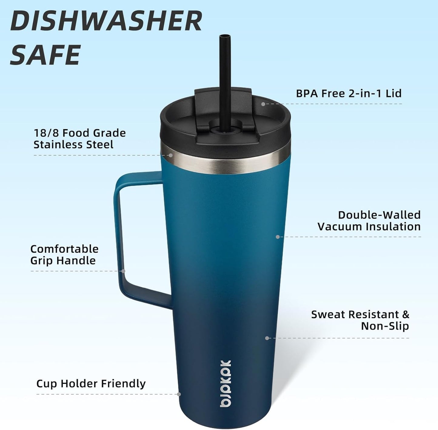 BJPKPK Insulated Tumbler with Handle, 18oz Insulated Tumblers with Lid and Straw, Stainless Steel Metal Water Bottles, Coffee Travel Mugs, Cups, Marshmallow