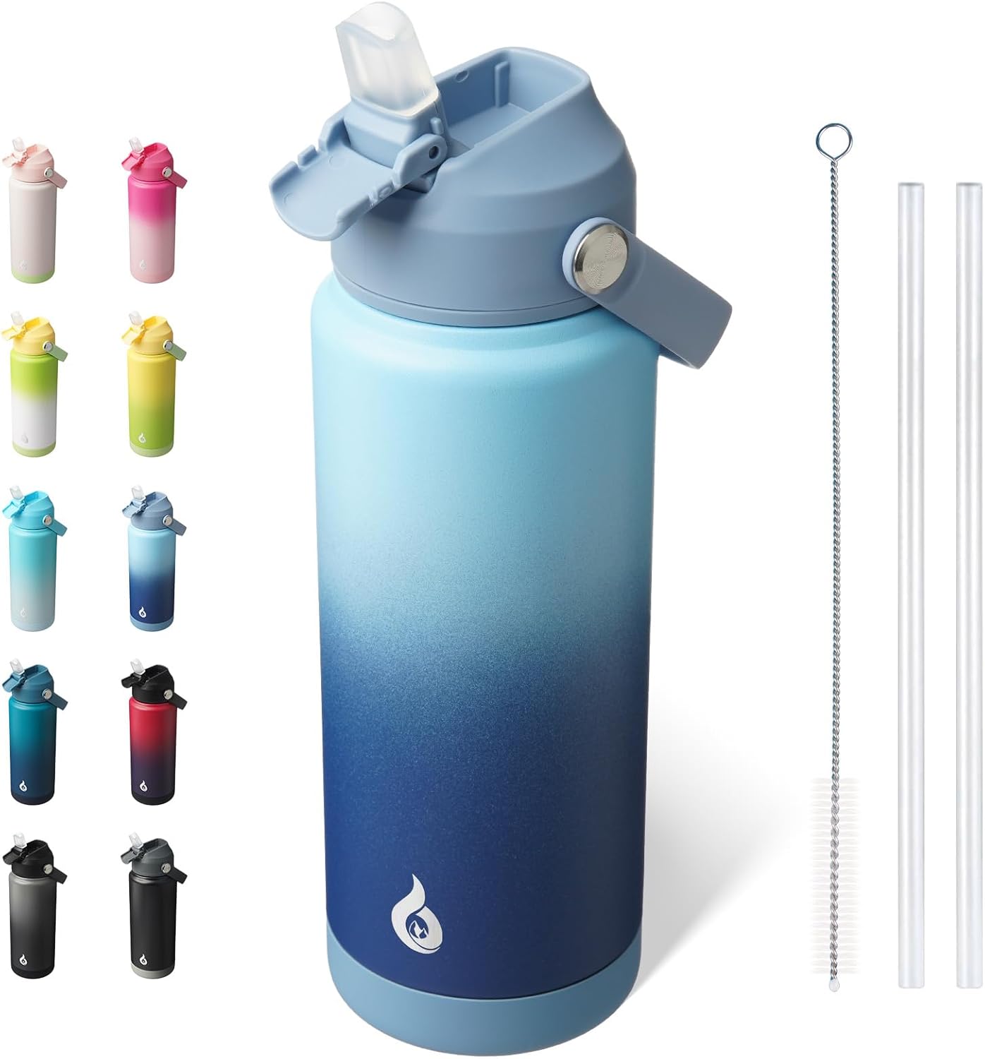 BJPKPK Insulated Water Bottle with Straw Lid, 18oz Thermo Water Bottles with Soft Nozzle, Flex Handle & Non-slip Boot, BPA Free Leak Proof Stainless Steel Metal Thermo, Tumblers, Cups,Sea Salt