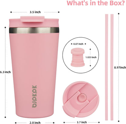 BJPKPK 22oz Insulated Tumbler With lid And Straw Stainless Steel Tumblers Travel Coffee Mug Reusable Thermal Cup,Sky