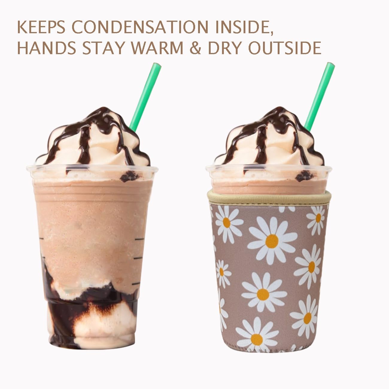 Reusable Insulated Neoprene Iced Coffee Cup Sleeve, Durable Drink Sleeve for Cold Beverages, Beverage Holder for Iced Coffee, Floral Checkers