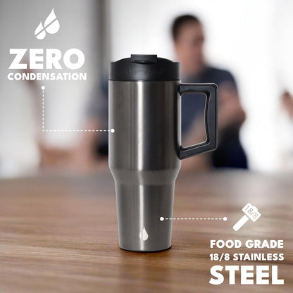 Elemental 32 oz 100% Leak Proof Tumbler with Handle & Straw - Stainless Steel Double Wall Insulated Tumbler for Hot and Cold Beverages - Travel Coffee Mug with Sip & Straw Lid - White - Colors B