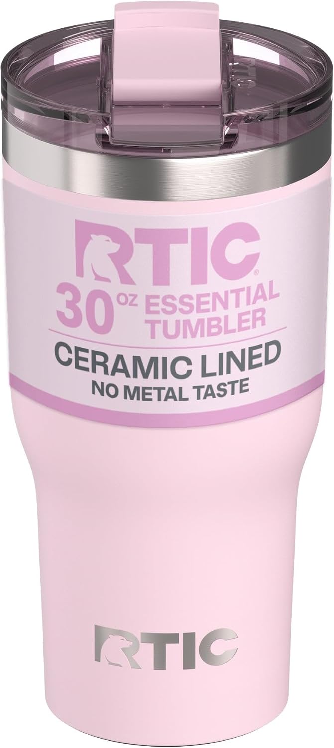RTIC 20oz Essential Tumbler with Lid, Ceramic Lined, Insulated, Stainless Steel, Metal, Double Wall Vacuum-Insulation, Travel Cup for Iced Coffee, Tea, Hot and Cold Drink, Graphite