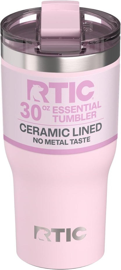 RTIC 20oz Essential Tumbler with Lid, Ceramic Lined, Insulated, Stainless Steel, Metal, Double Wall Vacuum-Insulation, Travel Cup for Iced Coffee, Tea, Hot and Cold Drink, Graphite