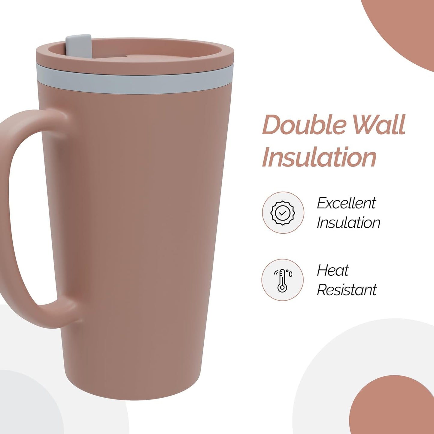 Copco Cone Desk Mug, 16 oz - Double Wall Insulated Coffee Mug with Twist-Off Lid, Handle & Slide Tab - Travel-Friendly Cup for Hot or Cold Drinks, BPA-Free, Microwave & Dishwasher Safe (Brown)