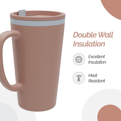 Copco Cone Desk Mug, 16 oz - Double Wall Insulated Coffee Mug with Twist-Off Lid, Handle & Slide Tab - Travel-Friendly Cup for Hot or Cold Drinks, BPA-Free, Microwave & Dishwasher Safe (Brown)