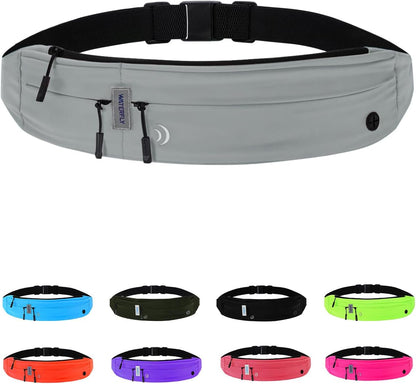 WATERFLY Running Belt Fanny Pack: Runner Marathon Jogging Waist Pack Sport Workout Exercise Fitness Phone Holder Belt for Men Women Jogger Slim Waist Bag Black