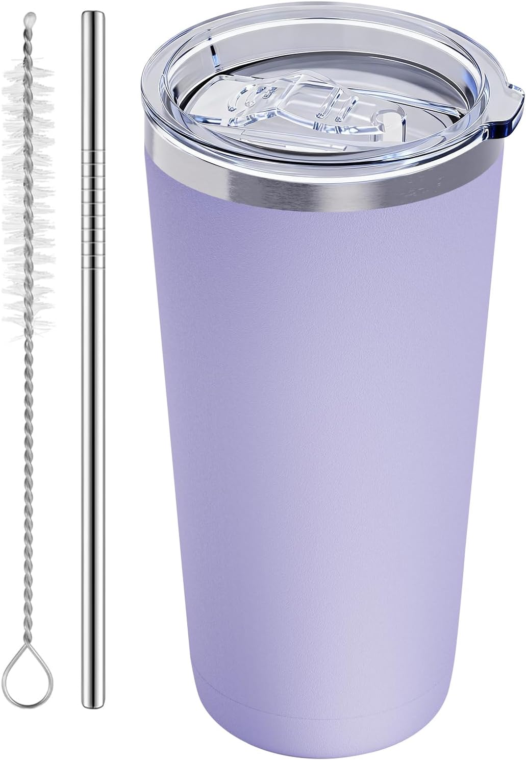 GGQ 20oz Travel Coffee Tumbler Food-Grade 304 Stainless Steel Vacuum Insulated Double Wall Leak-Proof Lid Reusable Straw Hot and Cold Drinks Cup Holder Friendly (Light Blue)