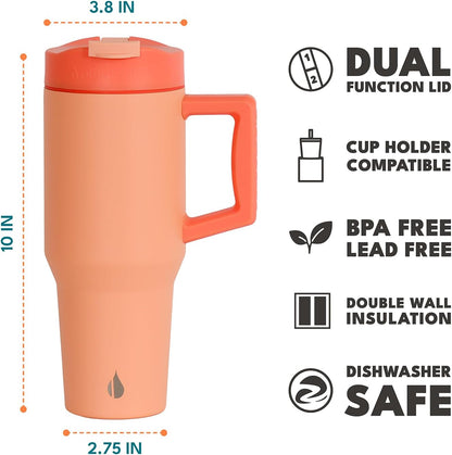 Elemental 32 oz 100% Leak Proof Tumbler with Handle & Straw - Stainless Steel Double Wall Insulated Tumbler for Hot and Cold Beverages - Travel Coffee Mug with Sip & Straw Lid - White - Colors A
