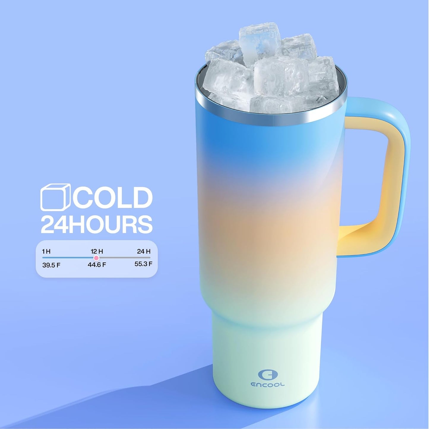 40 oz Tumbler with Handle and Straw: Stainless Steel Insulated Tumbler Keeps Cold for 24 Hours, Leakproof Travel Cup Fits in Cup Holder and BPA-Free, Cotton Candy