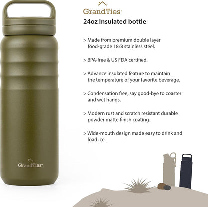 GRANDTIES 2 Lids Sports Stainless Steel Water Bottles – Wide Mouth Vacuum Insulated Reusable Leak Proof BPA-Free Travel Metal Canteen, Thermal Bottles for Men Women Gym (Ivory White 32 oz)