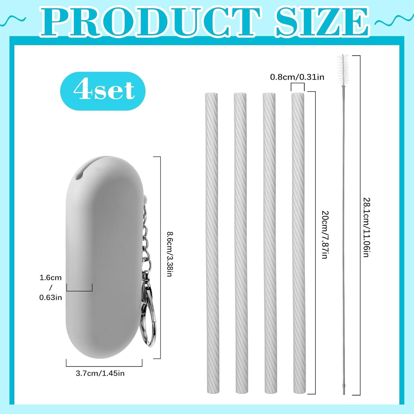Meanplan 4 Sets Cruise Ship Essentials,4 Set Silicone Straws with Case Reusable Silicone Portable Drinking Straw Set for Party Travel Cold or Hot with 4 Carry Case, 4 Cleaning Brushes (Classic Color)