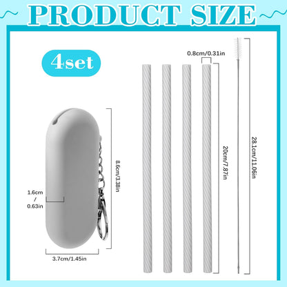 Meanplan 4 Sets Cruise Ship Essentials,4 Set Silicone Straws with Case Reusable Silicone Portable Drinking Straw Set for Party Travel Cold or Hot with 4 Carry Case, 4 Cleaning Brushes (Classic Color)