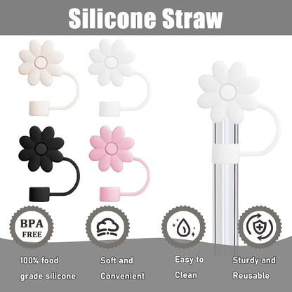 Flower Straw Covers Toppers for Stanley Cups 30&40 Oz Tumbler with Handle Accessories 4PCS Silicone Straw Caps Reusable Straws Tips Protectors for Stanley Cup 10mm 0.4in Straws,Off White