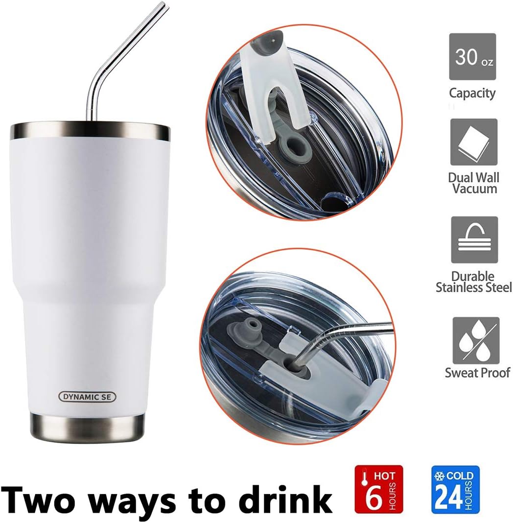 D·S 30oz Blue Tumbler Stainless Steel Double Wall Vacuum Insulated Mug with Straw and Lid, Cleaning Brush for Cold and Hot Beverages
