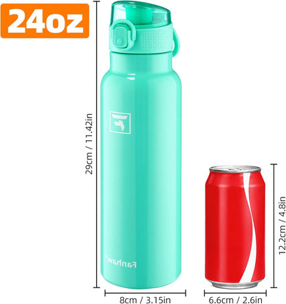 Fanhaw 24 oz Insulated Water Bottle with Soft Silicone Spout Lid, Leakproof Stainless Steel Vacuum Bottle for School, Sports& Daily Use, Kids, Teens& Adults, Back to School Essentials (Pink)