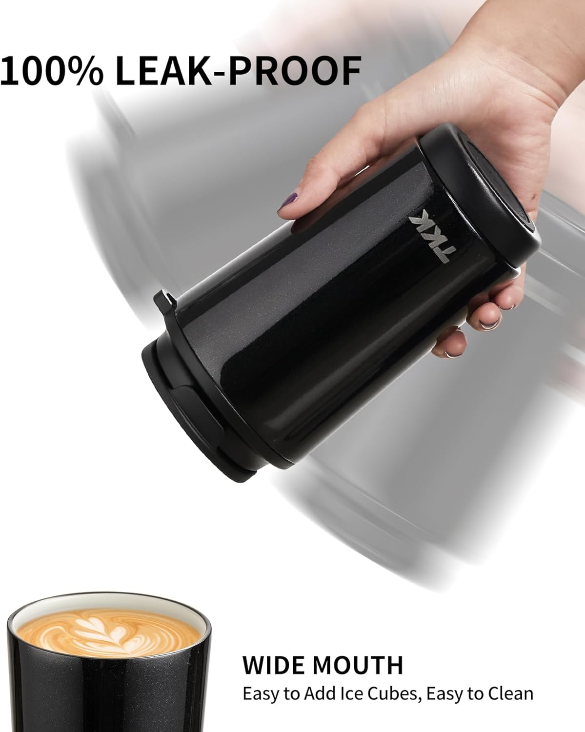 TKK Coffee Cup with Ceramic Coating - 14oz Insulated Stainless Steel Travel Mug, Leak-Proof Tumblers with Straw for Hot/Cold Beverages, Easy Wide Mouth Cleaning, White