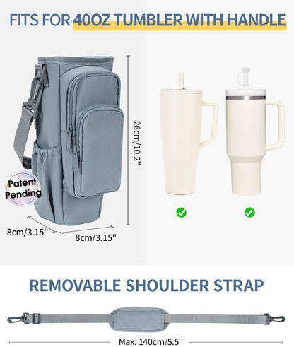 sportsnew Water Bottle Carrier Bag with Phone Pocket for 30oz 40oz Tumbler with Handle Accessories Insulated Water Bottle Holder Pouch with Strap Crossbody with Straw Cover