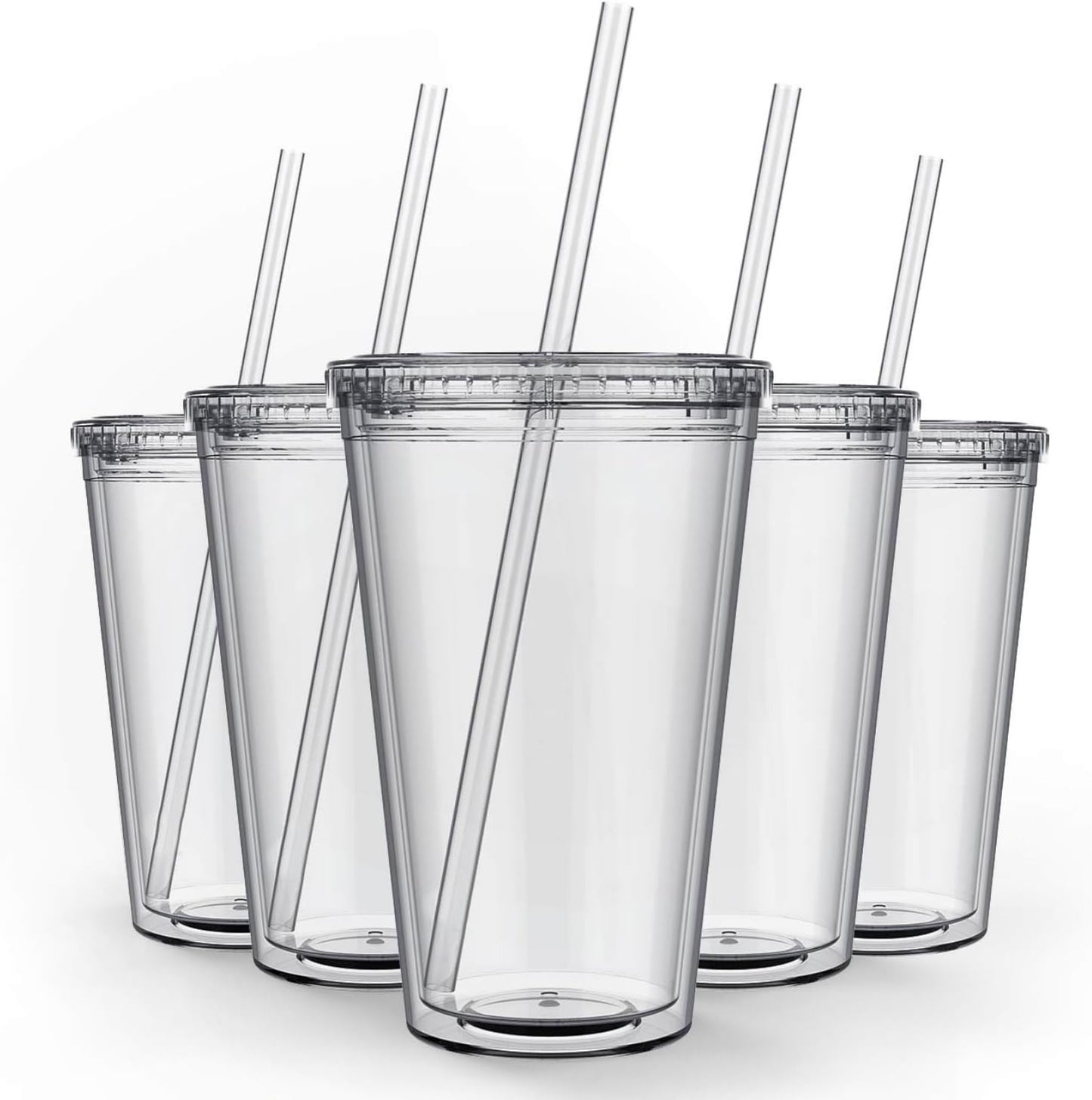 Maars Classic Clear Tumbler with Lid and Straw | 16oz Premium Acrylic, Insulated Double Wall Plastic Reusable Cups, BPA-Free To Go Cups for Ice Coffee, Fruit Teas & Water