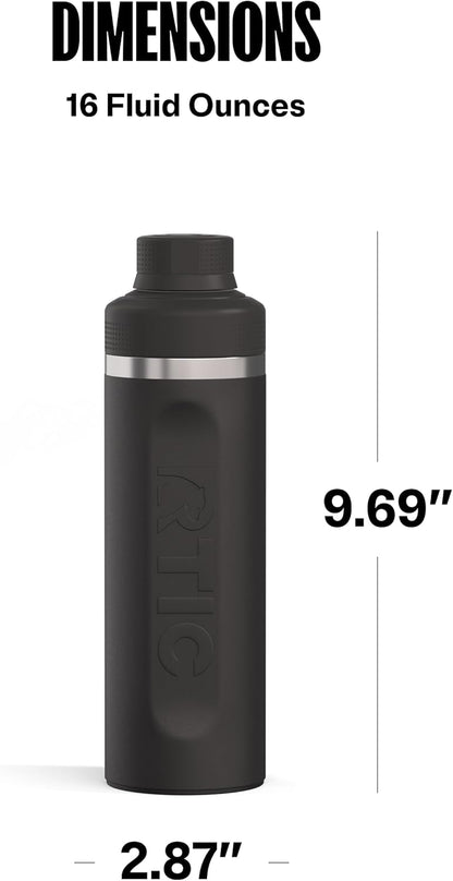 RTIC 24oz Refuel Water Bottle with Workout Protein Shaker, Insulated, Stainless Steel, Metal, Double Wall Vacuum-Insulation, Ceramic Lined, Leak-Proof Chug Lid, Tumbler, Black