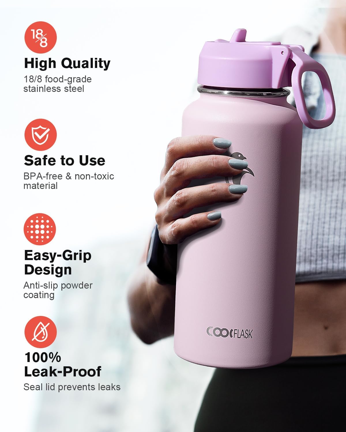 Half Gallon Water Bottle Insulated with Straw & 3 Lids, Coolflask 64 oz Water Jug Large Metal Stainless Steel Wide Mouth for Sports, Gym or Office, Non-BPA Keep Cold 48H Hot 24H, Samurai Cyan