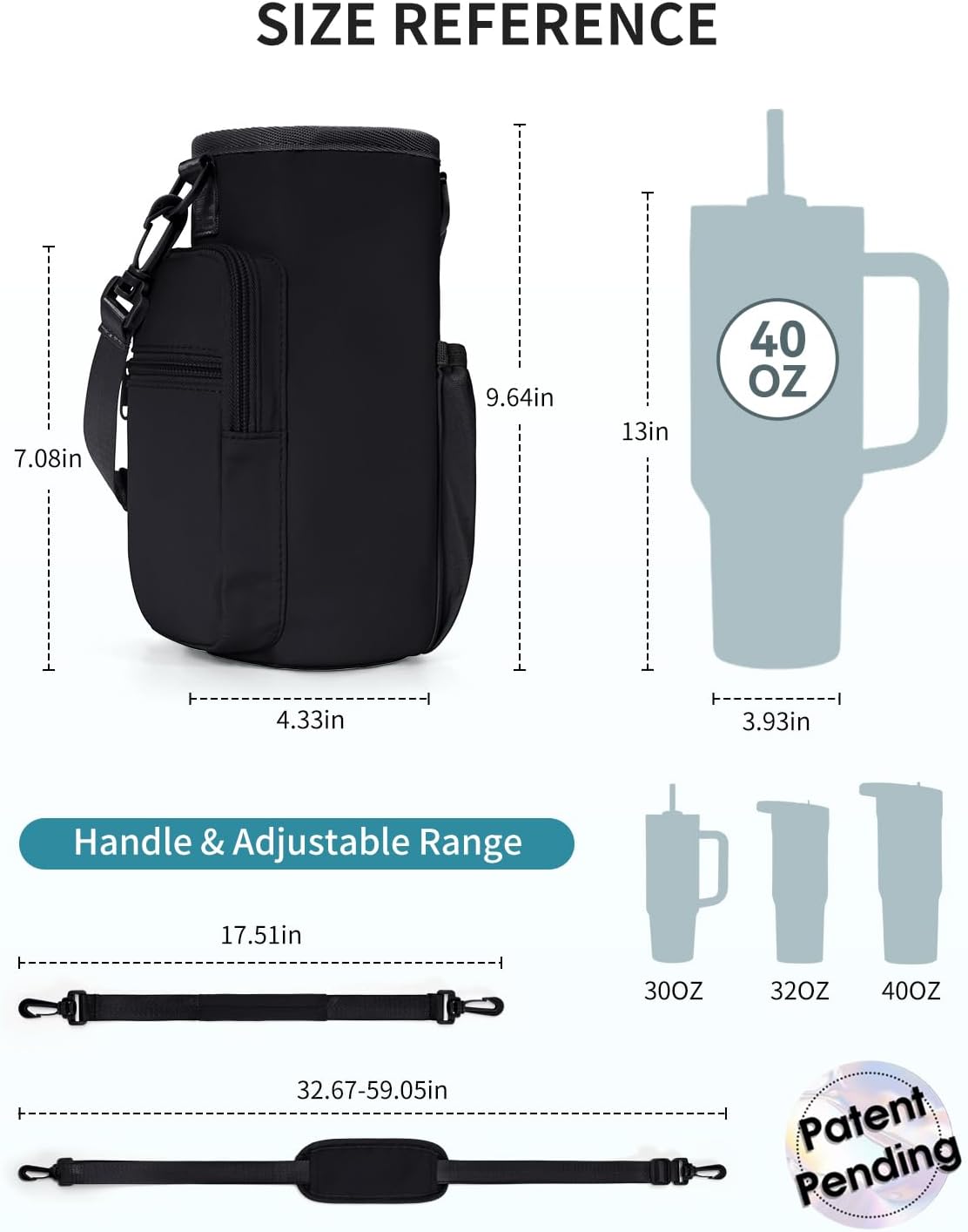 sportsnew Water Bottle Carrier Bag with Phone Pocket for 30oz 40oz Tumbler with Handle Accessories Insulated Water Bottle Holder Pouch with Strap Crossbody with Straw Cover