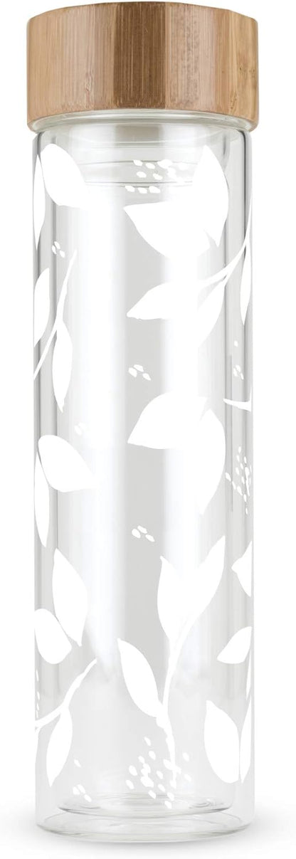 Pinky Up Blair Travel Tea Infuser Mug, Double Walled Insulated Travel Tumbler with Loose Leaf Tea Strainer, Travel Coffee Mug, Keeps Drinks Hot or Cold, 16 oz, White Leaf
