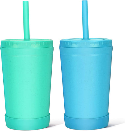 Homestockplus Reusable Wheat Straw Cups with Lids and Silicone Straws, 10 Oz Chip Resistant E-Co Friendly Small Water Cups for Milk, Drinks, Smoothies - 4 Colors