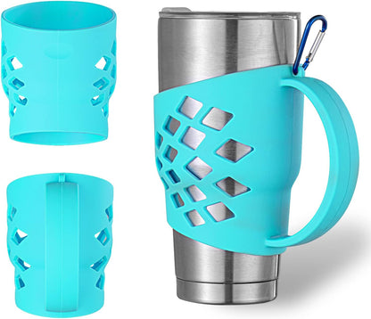 Handle for YETI 30 oz Tumbler – Anti-Slip 3mm Thickened Silicone Sleeve with Reinforced Grip & Carabiner Hole, Durable Protective Cover for 30 oz Insulated Cups, For YETI Rambler 30oz Tumbler(Black)