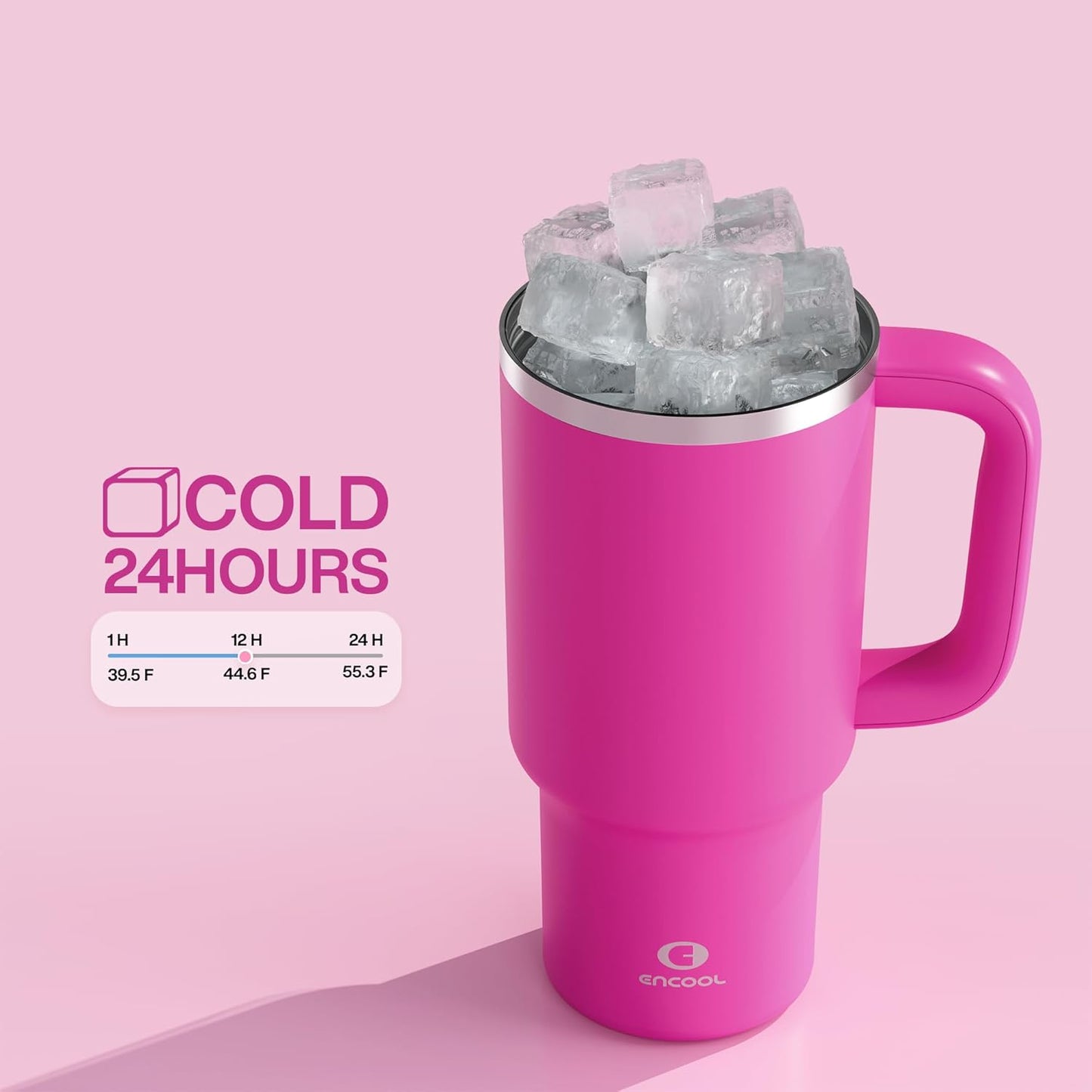 40 oz Tumbler with Handle and Straw: Stainless Steel Insulated Tumbler Keeps Cold for 24 Hours, Leakproof Travel Cup Fits in Cup Holder and BPA-Free, Cotton Candy