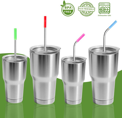 Lazycorner 16 Pcs Metal Straw Reusable 8.5" 10.5" 6mm Stainless Steel Straws for Tumblers 20oz-32oz, Rainbow Drinking Straws with Silicone Tips, 4 Straw Cleaner Brush, 1 Travel Case